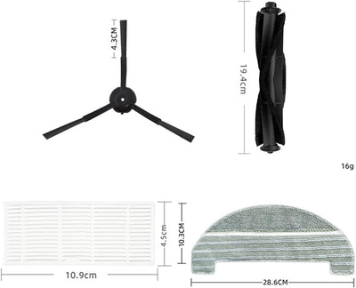 HUAYUWA Staubsauger-Zubehör-Set passend für Proscenic M8 Pro, 1 Rollenbürste + 6 Seitenbürsten + 3 F