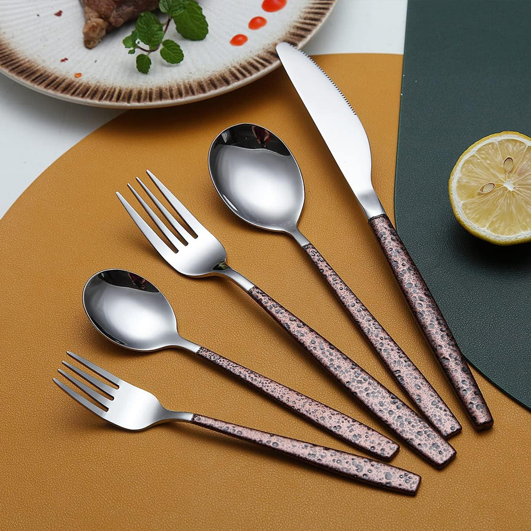 Berglander Besteck Set 30 Stück mit Mondoberfläche Griff und glänzend glänzendem Mund Titanbeschicht