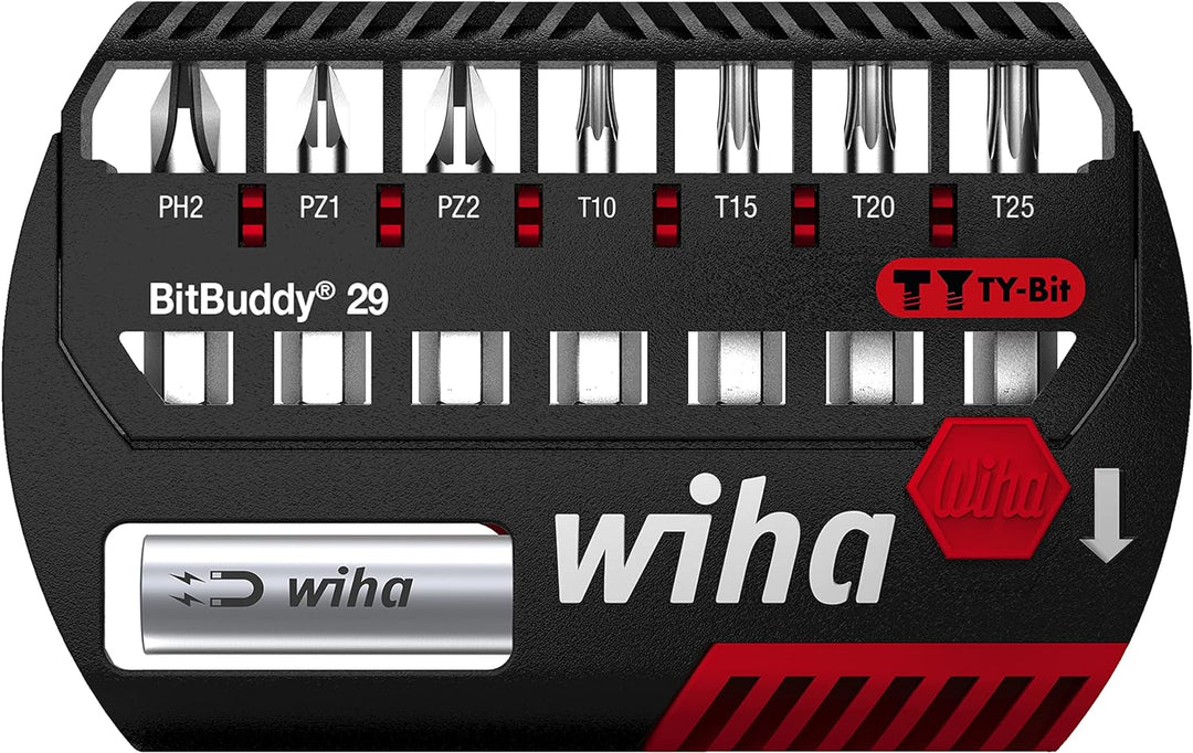 Wiha Bit Set BitBuddy I TY-Bit 29 mm I PH, PZ, TORX® 9-tlg. 1/4" C6,3 I magnetischer Bithalter I Imp