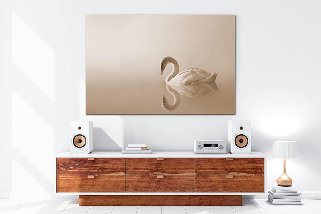 deyoli einsamer weisser Schwan Format: 80x60 Effekt: Sepia als Leinwandbild, Motiv fertig gerahmt au