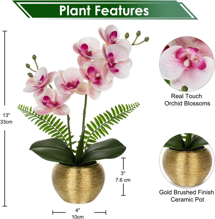 Kunstblumen wie Echt Orchideen Künstlich Blumen Deko Kunstpflanze Phalaenopsis im Goldfarbenen Topf