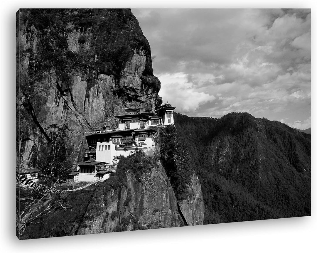 deyoli berühmtes Tigernest Kloster im Himalaya Effekt: Schwarz/Weiss im Format: 100x70 als Leinwandb