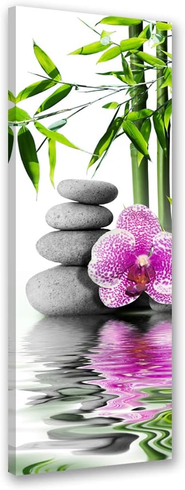 Feeby Wanddeko Steine Leinwandbild Kunstdruck Orchidee Grau 30x90 cm Leinwandbild 30x90 cm Grau_A, L