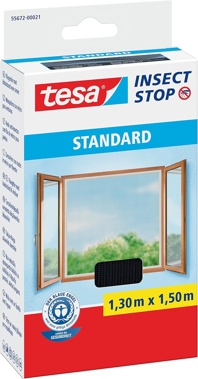 Tesa Fliegengitter für Standard-Fenster, weiss, leicht, 1,5 m x 1,8 m 1,3m:1,5m / 6er Pack anthrazit