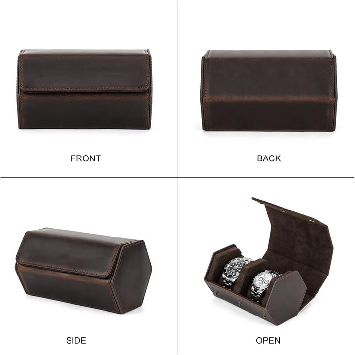 Hiram Uhrenetui aus echtem Leder, sechseckig, für 2 Uhren 1154-Kaffee, 1154-Kaffee