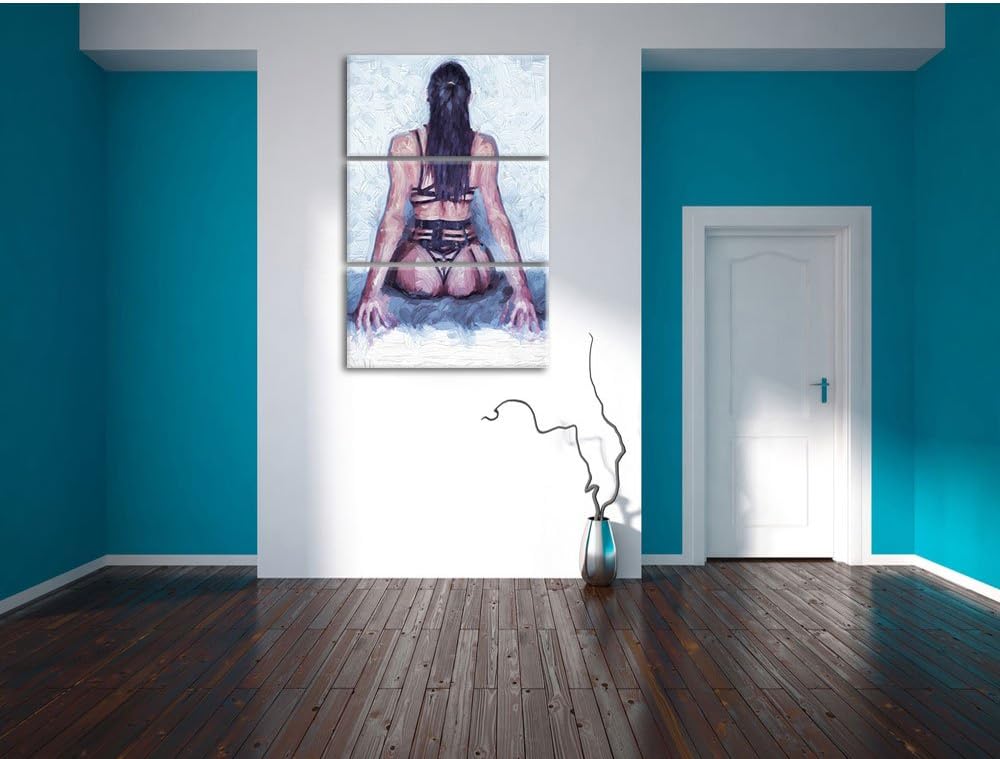 Pixxprint Brünette Frau in sexy Dessous als Leinwandbild/Grösse: 3 Teilig (120x80 cm) cm/Wandbild/Ku