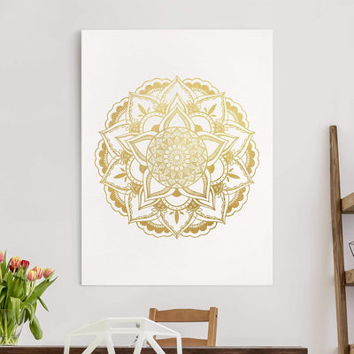 Bilderwelten Leinwandbild Echtholz - Mandala Ornament weiss Gold - 40 x 30cm - Recycled Canvas 40cm