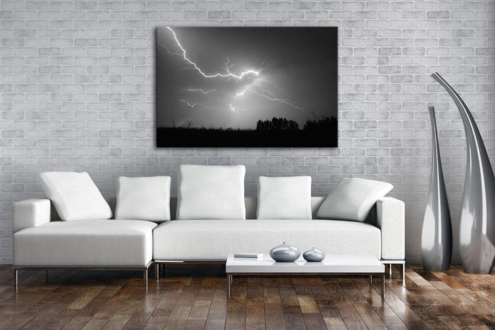 deyoli naturgewaltiger Blitz Effekt: Schwarz/Weiss Format: 80x60 als Leinwand, Motiv fertig gerahmt