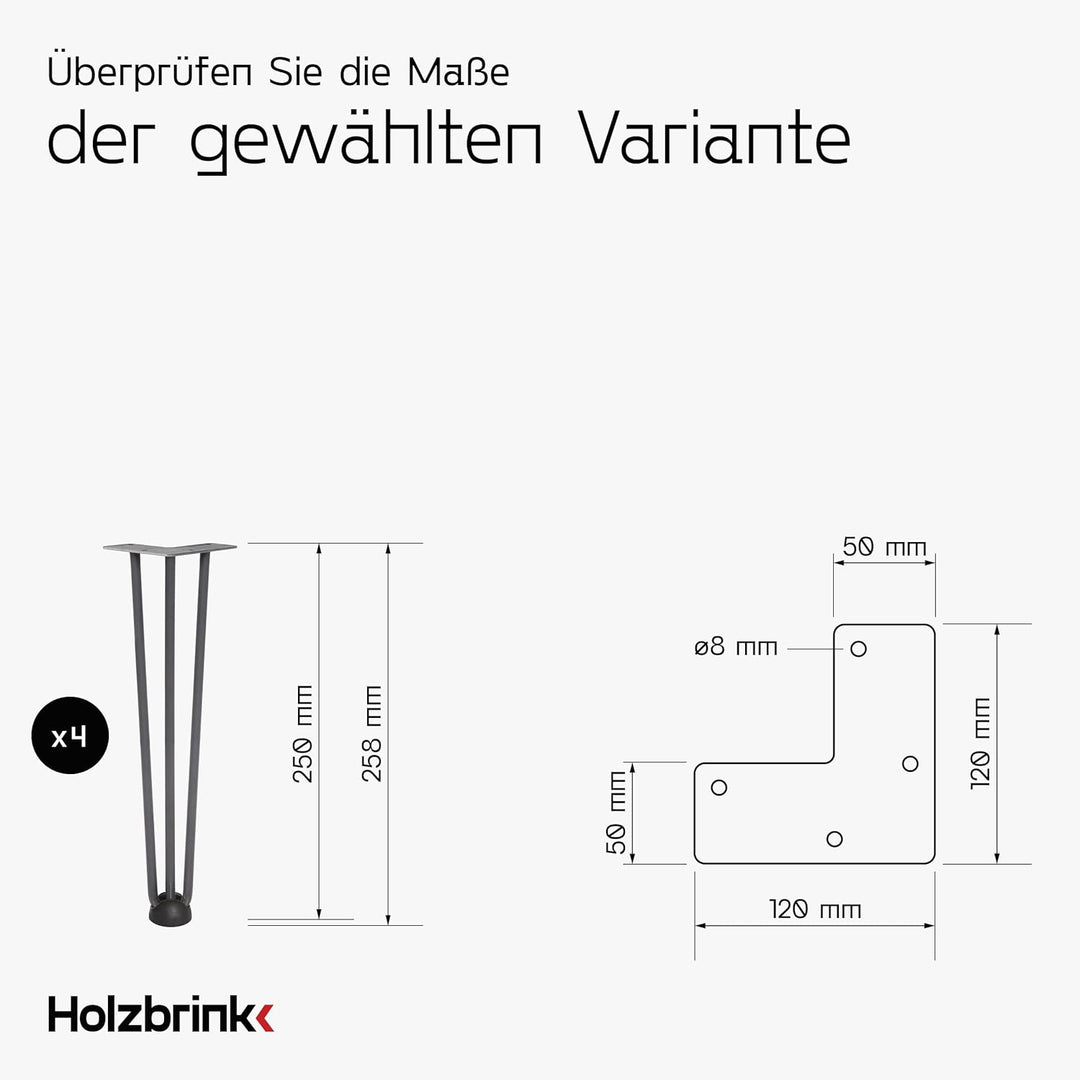 HOLZBRINK - Tischbeine aus Metall | Möbelfüsse | Schreibtischbeine | Metallfüsse | Perfekt für Zu Ha