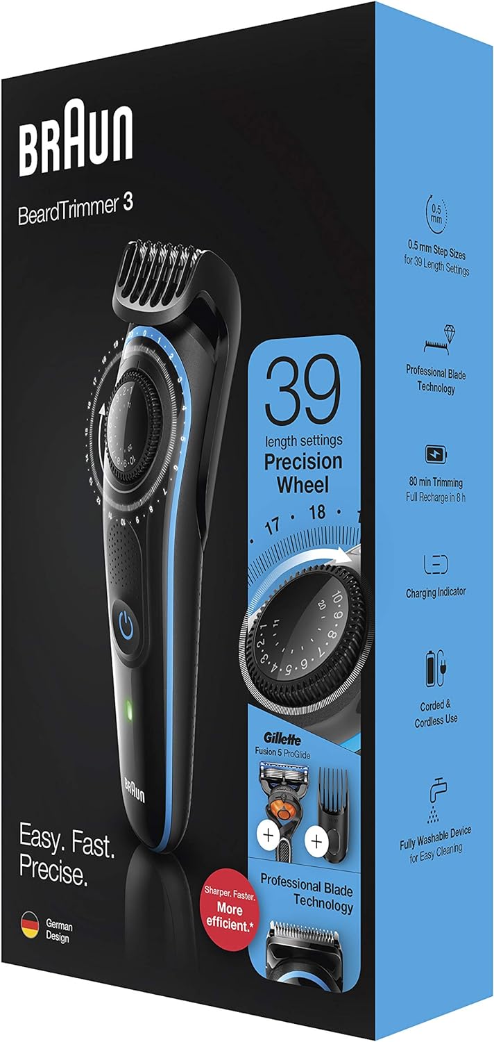Braun – 81705178 – BT3240 Bart- und Haarschneider, 39 Längeneinstellungen, Schwarz/Blau BT3240 Singl
