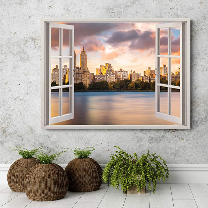 Leinwandbild XXL Stadt Wandbild Kunst 3D Illusion Braun 120x80 cm Leinwandbild 120x80 cm Braun_d, Le