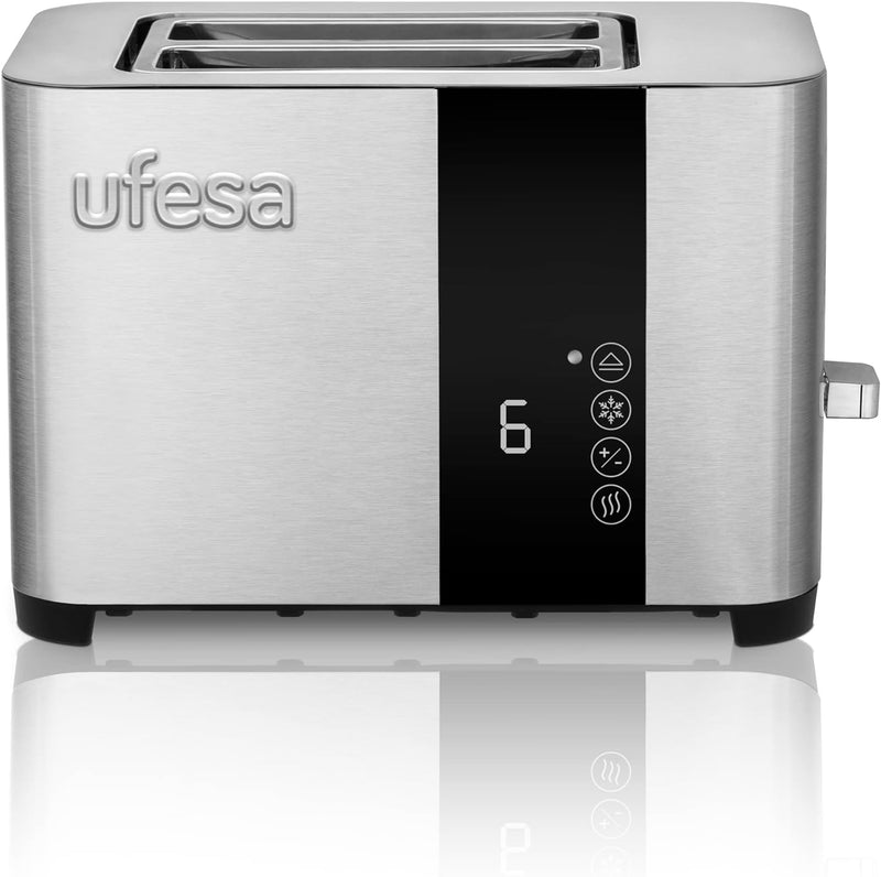 Ufesa Duo Delux Toaster 2 Scheiben aus Edelstahl, LCD-Digitalbildschirm, 850 W, 2 Breite Schlitzen,