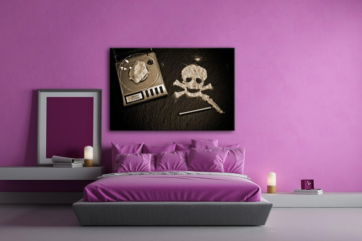 deyoli Dark Totenkopf und Wage Format: 80x60 Effekt: Sepia als Leinwandbild, Motiv fertig gerahmt au