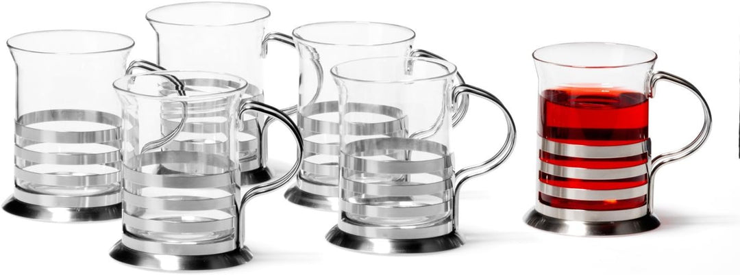 Leonardo Balance Tee-Glas 6er Set, Tee Tasse aus Glas inklusive Edelstahl-Halter, handgefertigte Tee