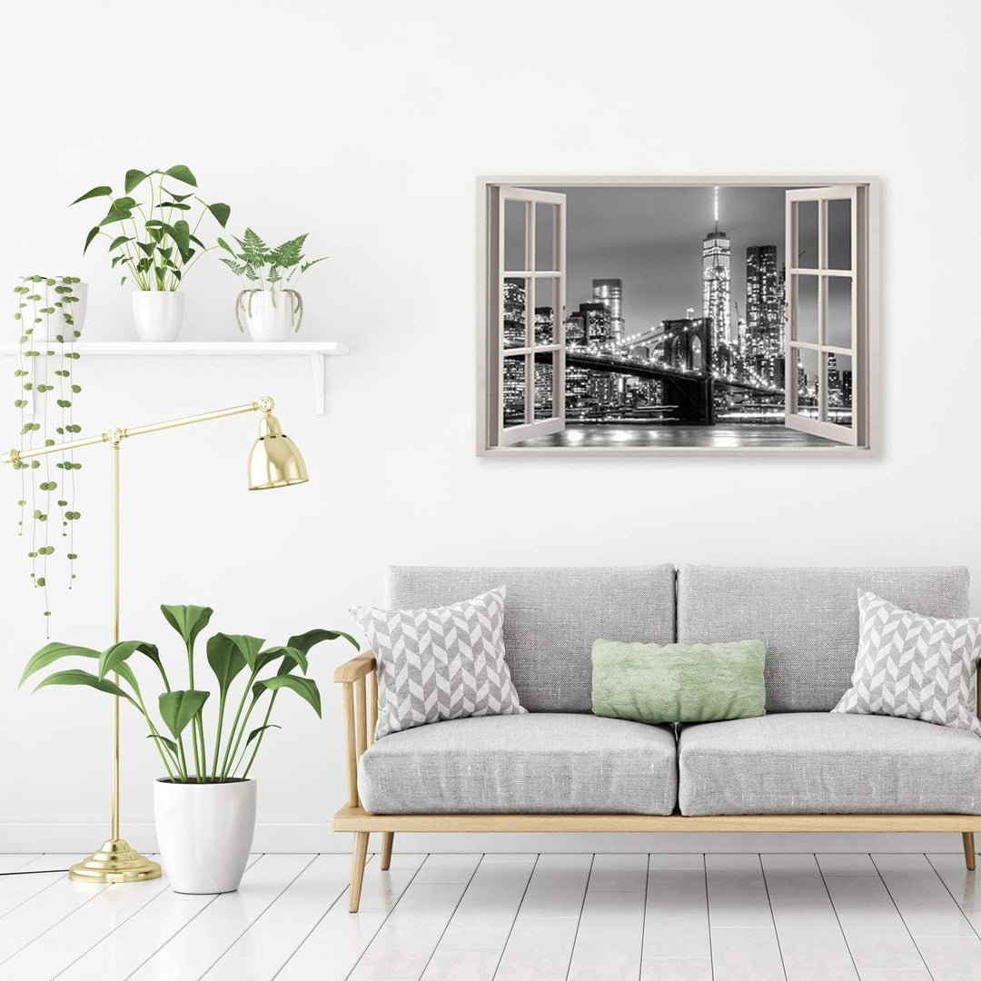 Wanddeko 3D Illusion Kunst modern Bilder New York schwarz-weiss 90x60 cm Deko Paneel 90x60 cm schwar