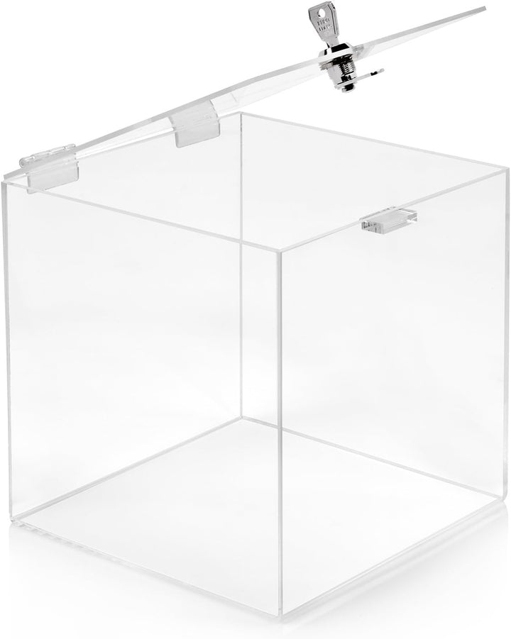 Losbox/Aktionsbox 200x200x200mm mit Schloss, aus transparentem Acrylglas/Spendenbox/Einwurfbox/Gewin