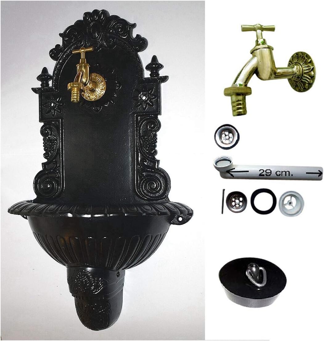 Wandbrunnen Graf von Gerlitzen Blumenampel Alu Bassena Wand Brunnen Kran Ablauf Schwarz FOU2-B