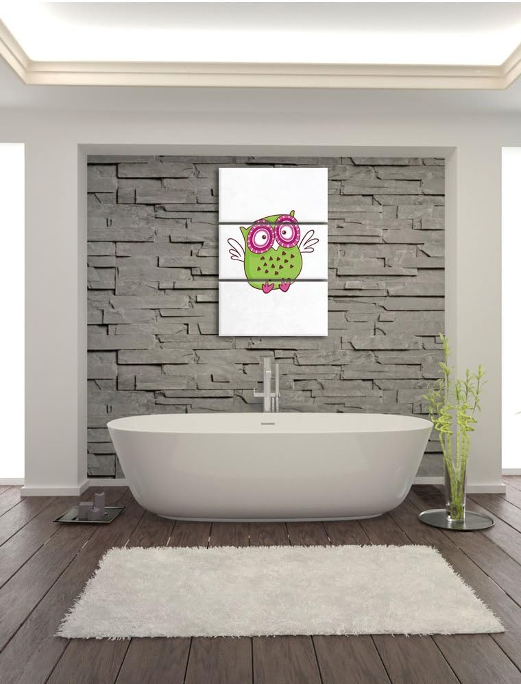 Pixxprint Lustige grüne Eule fliegend als Leinwandbild/Grösse: 3 Teilig (120x80) cm/Wandbild/Kunstdr