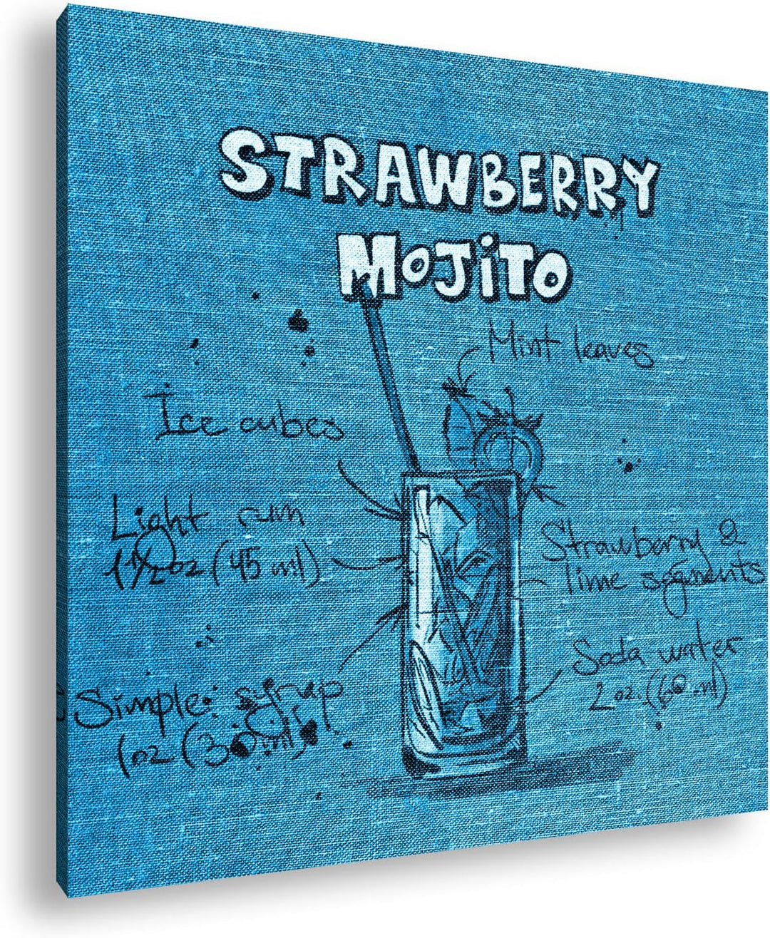 deyoli Rezept für einen Strawberry Mojito Format: 60x60 Effekt: Monocrome Blau als Leinwandbild, Mot
