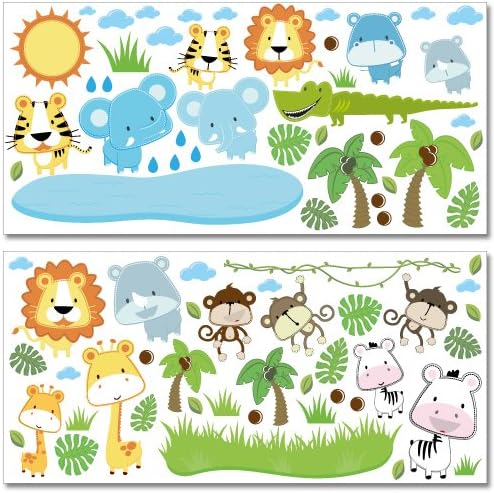 Wandkings Baby Safari Tiere Wandsticker Megapack Set, 80 Aufkleber, Gesamtfläche 260 x 70 cm