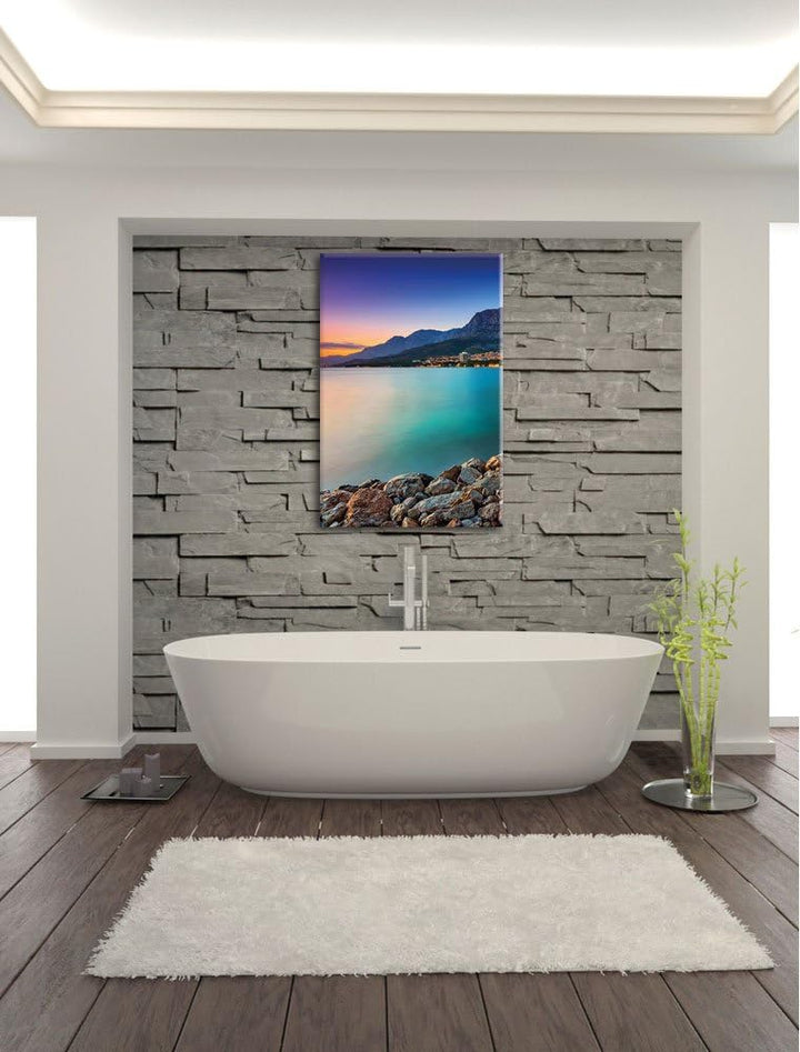 Meer an Traumstadt, Format: 100x70 auf Leinwand, XXL riesige Bilder fertig gerahmt mit Keilrahmen, K