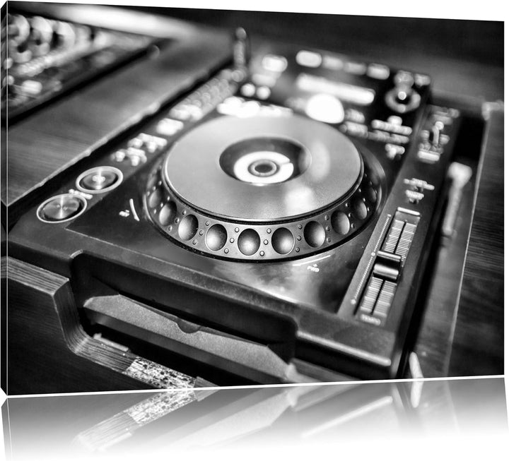 Pixxprint Grün beleuchteter DJ Pult / 100x70cm Leinwandbild bespannt auf Holzrahmen/Wandbild Kunstdr