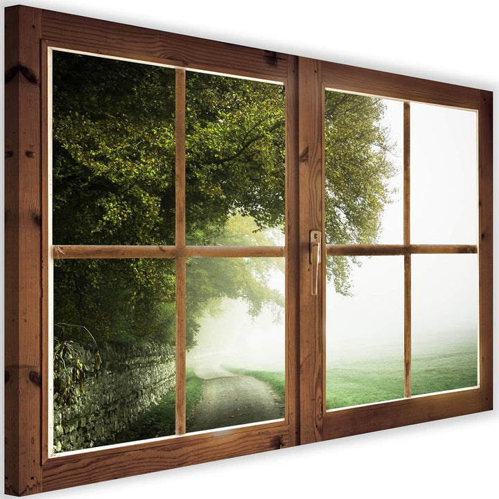 Feeby Leinwand Bilder - Fensterblick Natur- 120x80 cm- Deko Wohnzimmer - Wandbilder Schlafzimmer - D