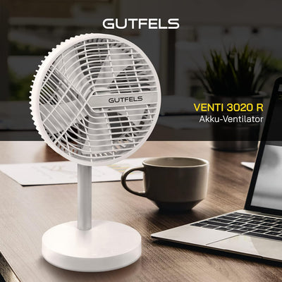 Gutfels Akku-Tisch-Ventilator VENTI 3020 R | Lithium Ionen Akku 4.000 mAh | Touchbedienung | 4 Gesch