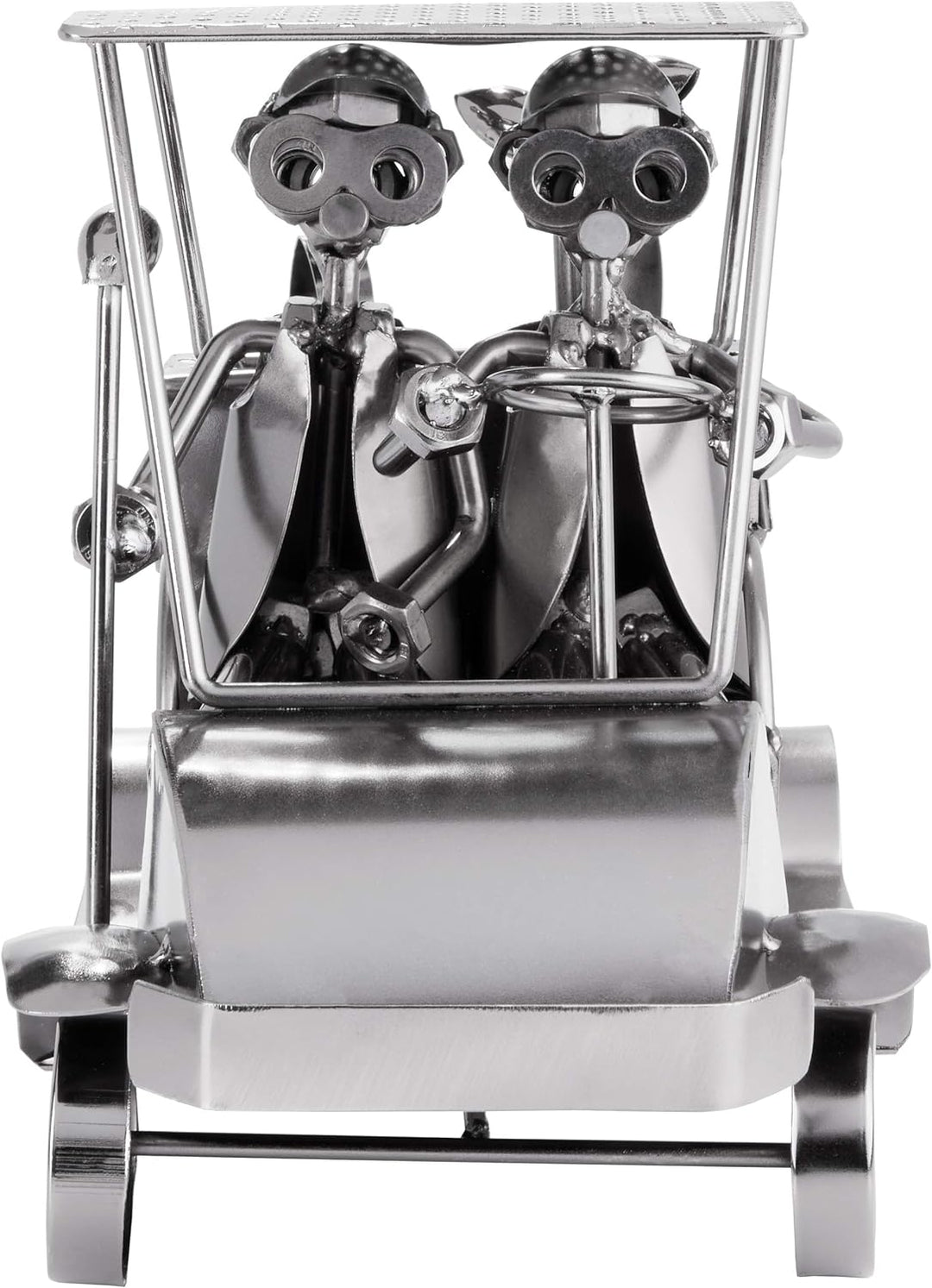 BRUBAKER Schraubenmännchen Golfcart - Handarbeit Eisenfigur Metallmännchen Golf - 24 cm Metallfigur
