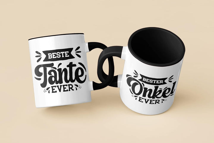 Trendation - Tante und Onkel Geschenk Tasse Set Kaffeetassen Geschenke Weihnachten (Schwarz), Schwar