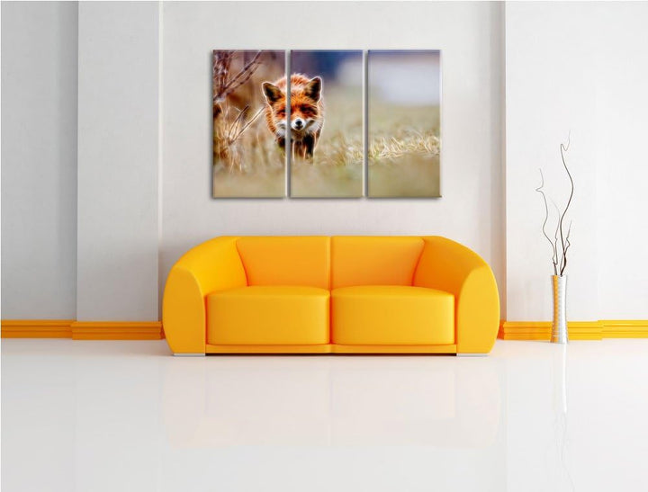 Schleichender Fuchs Spezial 3-Teiler Leinwandbild 120x80 Bild auf Leinwand, XXL riesige Bilder ferti