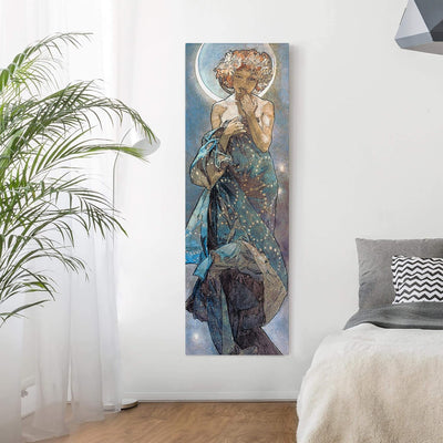 Leinwandbild - Alfons Mucha - Sterne - Der Mond - Panorama Hochformat 150 x 50 cm 150cm x 50cm, 150c