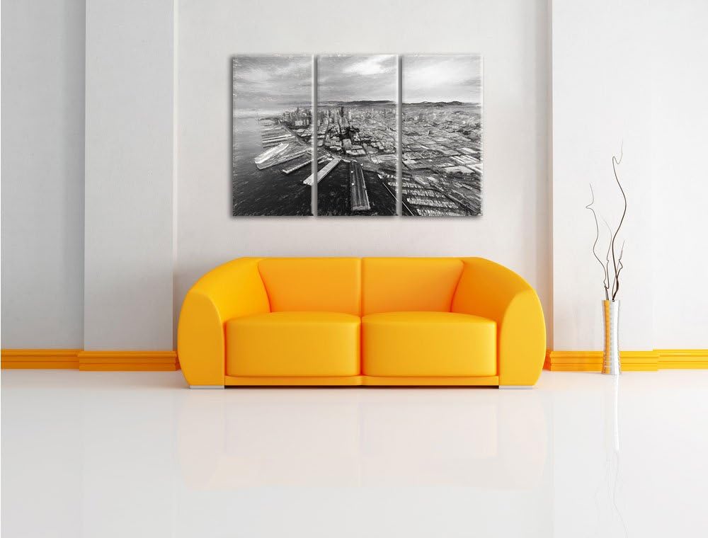 Pixxprint San Francisco bei Sonnenuntergang / 3-Teilig/Gesamtmass 120cm Leinwandbild bespannt auf Ho