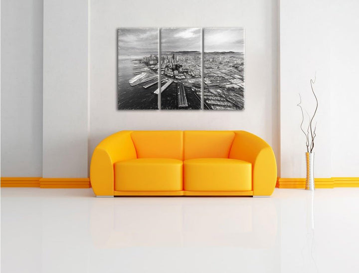 Pixxprint San Francisco bei Sonnenuntergang / 3-Teilig/Gesamtmass 120cm Leinwandbild bespannt auf Ho