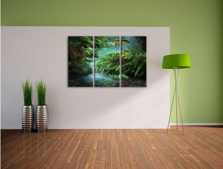 Pixxprint magischer Märchenwald als Leinwandbild - Grösse: 3-Teilig (120x80cm) - Wandbild - Kunstdru