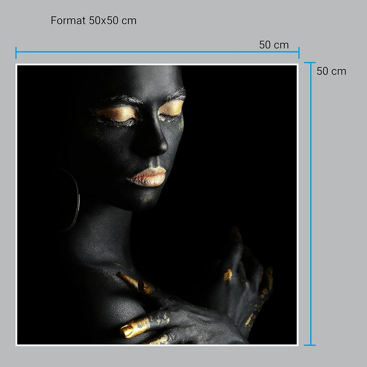 wandmotiv24 Poster als Wanddeko, Grösse 50x50cm, Gold Collection, Frau in Schwarz, goldene Highlight