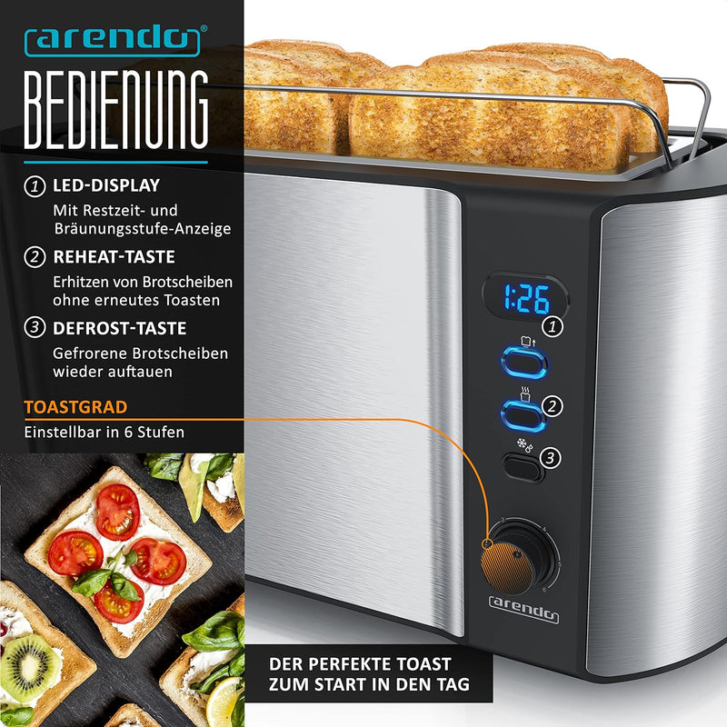Arendo - Wasserkocher mit Toaster SET und Eierkocher, Edelstahl Silber Wasserkocher 1,5L 40° - 100°C