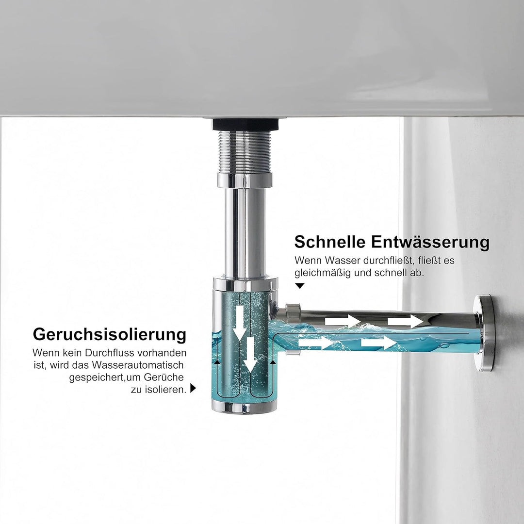 KENES Siphon Universal für Waschbecken & Waschtisch - Röhrensiphon/Siphon Waschbecken | Röhrensiphon