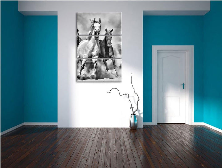 Pixxprint Western Pferde in Wüste als Leinwandbild/Grösse: 3 Teilig (120x80) cm/Wandbild/Kunstdruck/