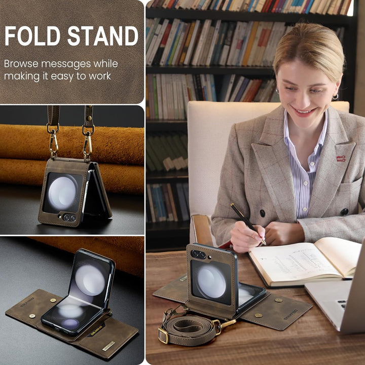 UDBKKDX Brieftasche Handyhülle für Samsung Galaxy Z Flip 5, hülle Mattes Leder mit Ständer Kameralin