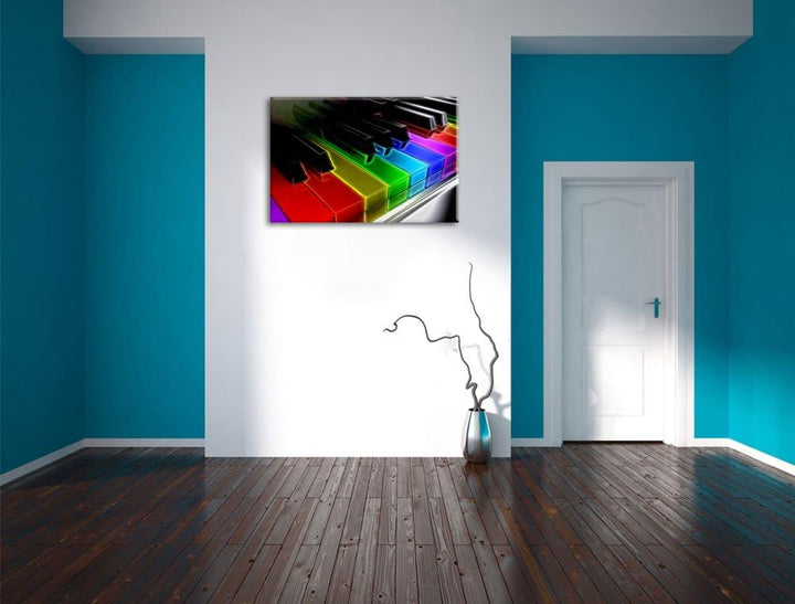 Piano Rainbow Colours, Bunte Klaviertasten Neon Lights Effekt, Format: 100x70 auf Leinwand, 100x70