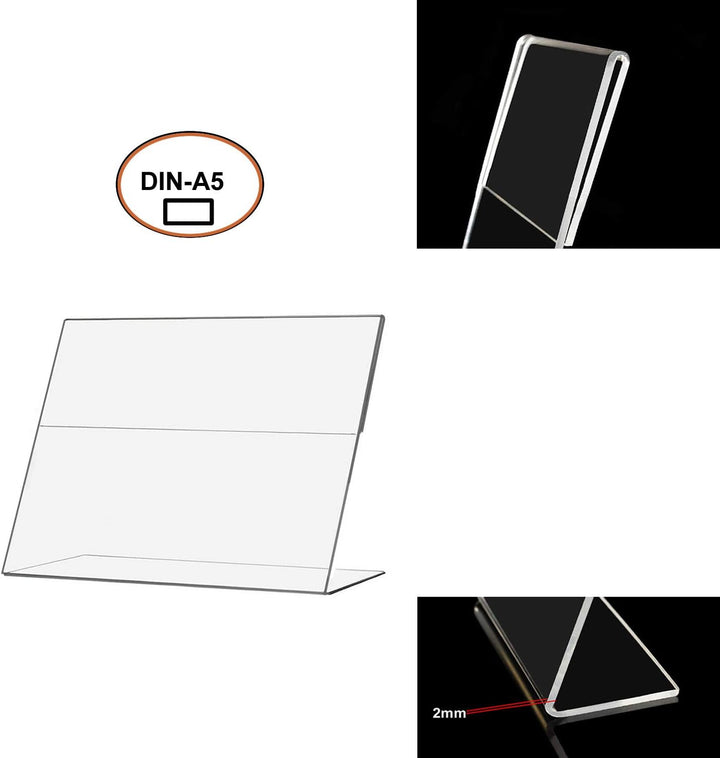 TUKA [10x] Anzeige-Ständer A5 Plakataufsteller im Querformat, Tischaufsteller L-Ständer, Prospektstä