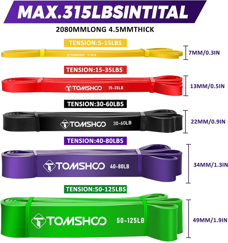 TOMSHOO Resistance Bands Set, 4/5 Stück Widerstandsbänder mit Aufbewahrungstasche, Griff, Türanker,