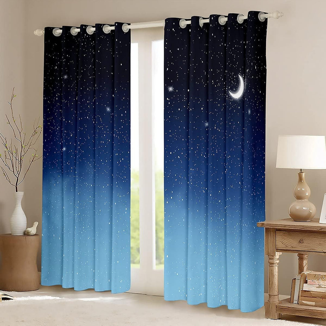 Loussiesd Blaue Galaxie Fenstervorhang 245x140cm Stern Mond Bedrucktes Vorhänge Teenager Kinder Mädc