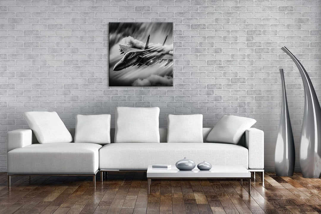 deyoli Düsenjet im Feuernebel Format: 70x70 cm Effekt: Schwarz/Weiss als Leinwandbild, Motiv fertig