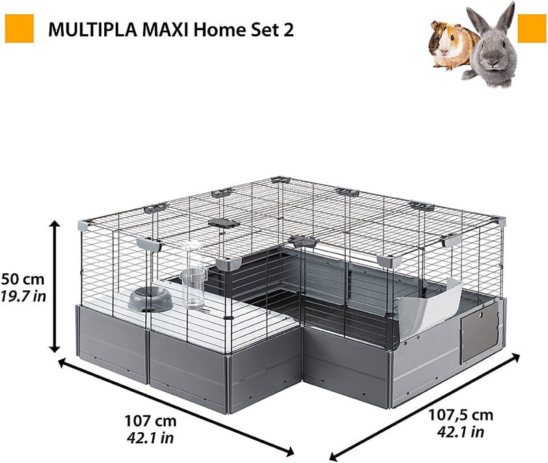 Ferplast Modularer Käfig für Kaninchen Meerschweinchen MULTIPLA MAXI, Hasenkäfig, mit Zubehör DOUBLE