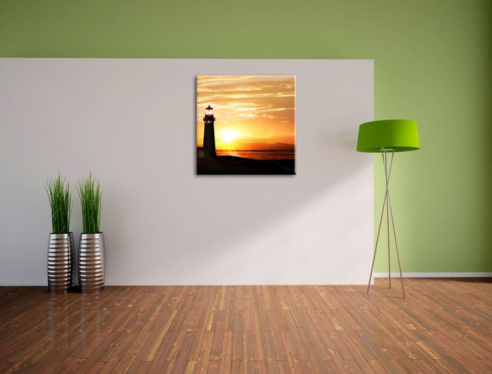 Pixxprint Grosser Leuchtturm im Sonnenuntergang, Format: 70x70 auf Leinwand, 70x70