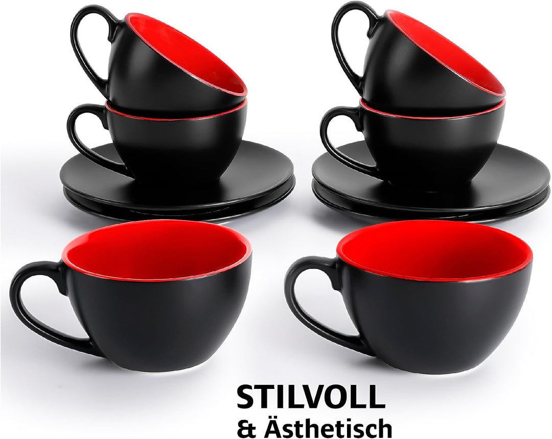 MIAMIO - 6 x 175 ml Tasse Cappuccino Tassen mit Unterteller & Ständer/Cappuccinotassen Set - Le Papi
