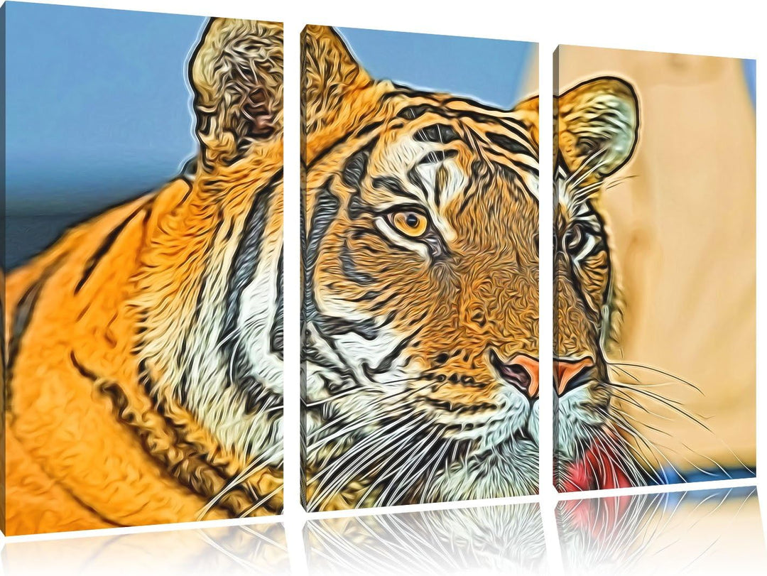 schöner Tiger NewArt 3-Teiler Leinwandbild 120x80 Bild auf Leinwand, XXL riesige Bilder fertig gerah