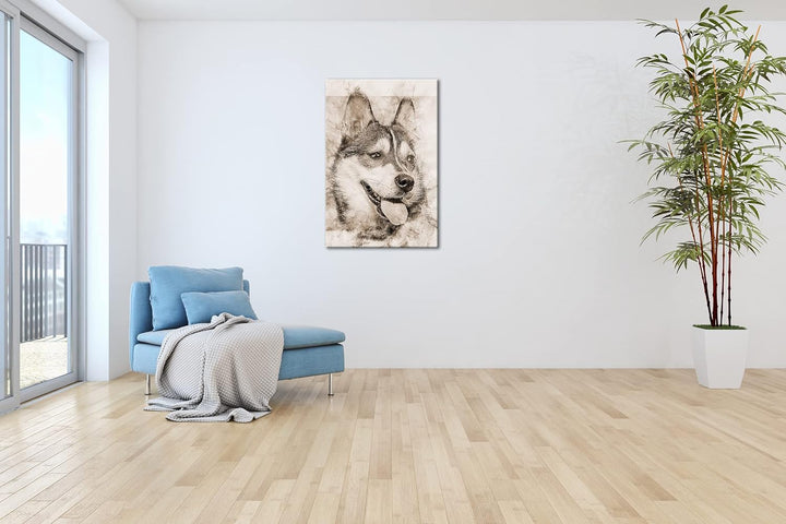 deyoli friedlicher Hund Effekt: Sepia Format: 80x60 als Leinwandbild, Motiv fertig gerahmt auf Echth